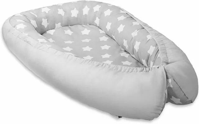 Baby Double-sided Soft Cocoon Infant Sleep Nest Bed Grey/Big White Stars on Grey