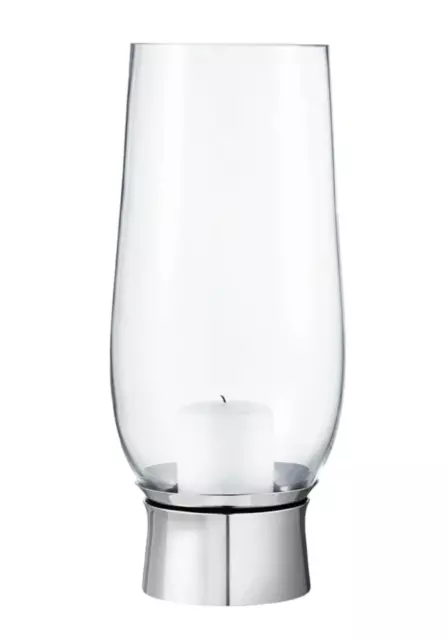 Georg Jensen Lumis Hurricane Mouth-Blown Glass Steel Candleholder Large 13" Nib 3