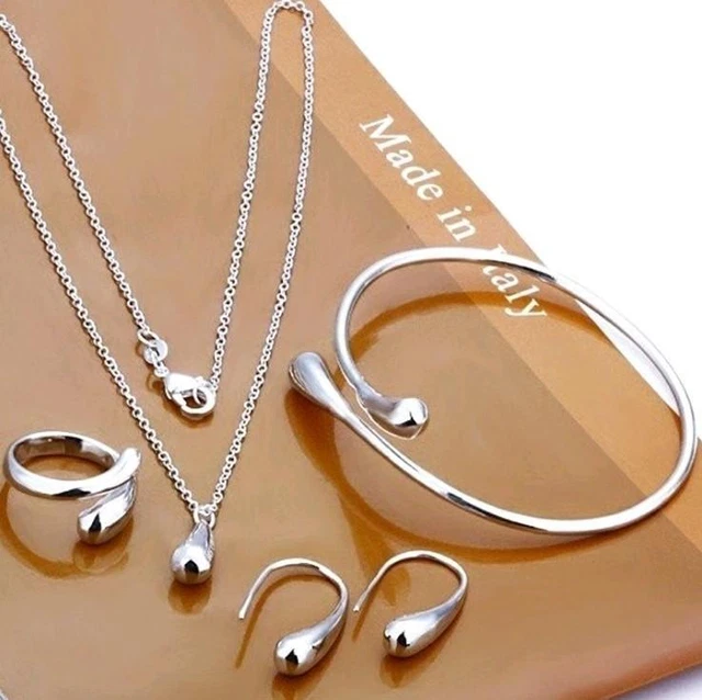 Silberring Armband Halskette Set Ohrring Schmuck Schmuck Tropfen Damen Armreif