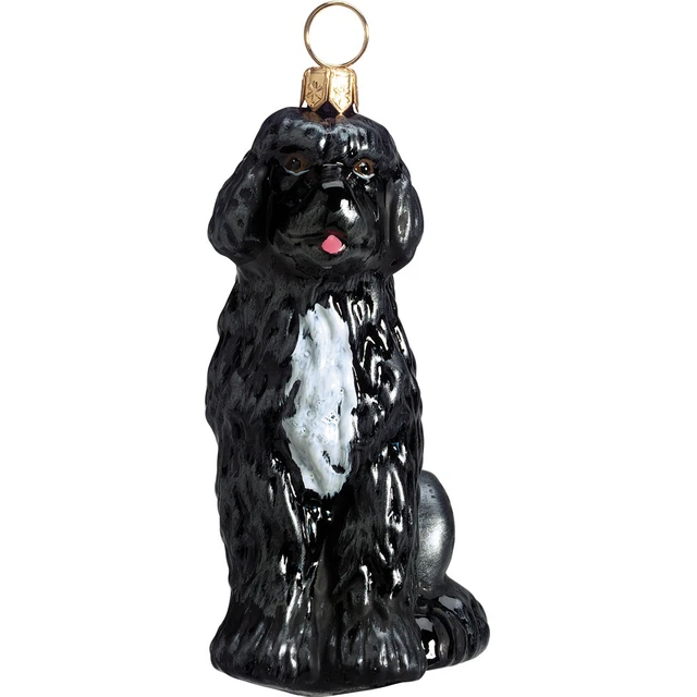 Portuguese Water Dog Sitting Blown Glass Polish Christmas Ornament Decoration
