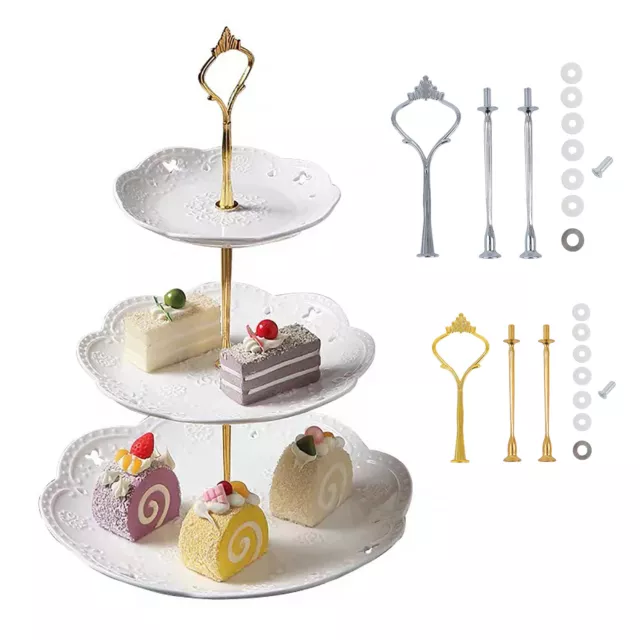10x 3 Tier Cake Cupcake Plate Gold Stand Rack Fittings Handle Rod Wedding Party 2