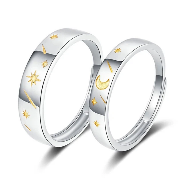 for Sun Moon Couple Matching Open Adjustable Couple Friendship Stackable Ri