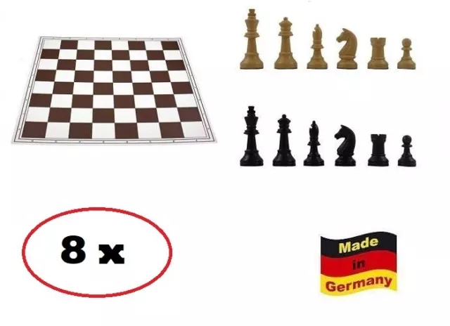 Schach Paket XXL beige-schwarz "Profi" 8X Schachbrett, 8X Schachfiguren KH 93 mm