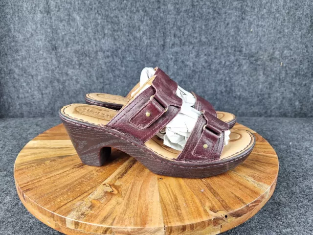 Born Wedge Sandals Womens Size 9 EU 40 Burgundy Buckle Leather Slip On Open Toe