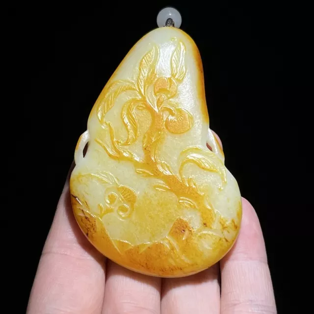Chinese Antique Qing Dynasty Hetian Jade Carved Gourd Peach FuLuShou Pendants