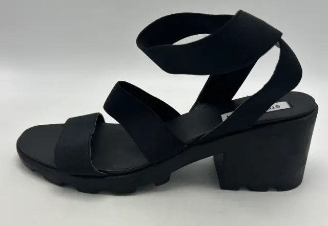 Steve Madden Womens Sandals Sz 9.5 Black Ankle Strap Chunky Block Heel Elastic