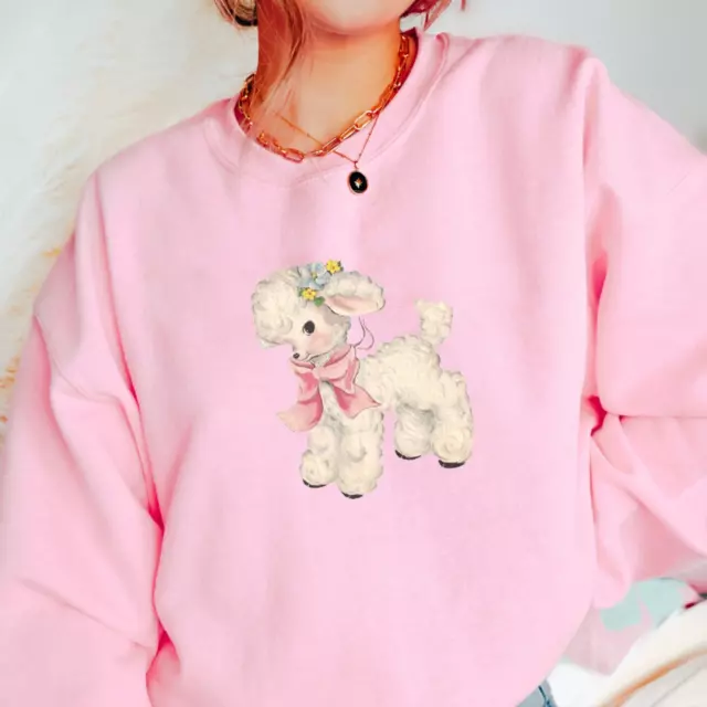 Coquette Style Lamb Bow Crewneck Sweatshirt Baby Doll Shirt Cute Sheep PNK