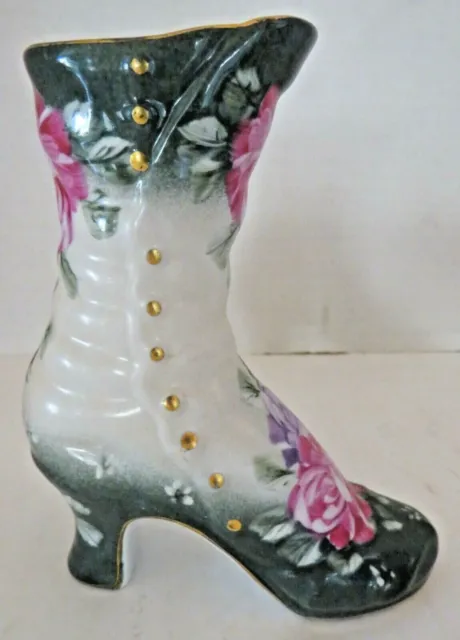 Vtg Formalities By Baum Bros Porcelain Floral Victorian Boot Shoe Planter Vase