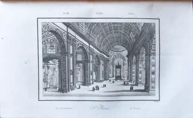 Stampa antica Basilica S. Pietro Giulio Michelangelo Roma Vaticano Artaud Italia