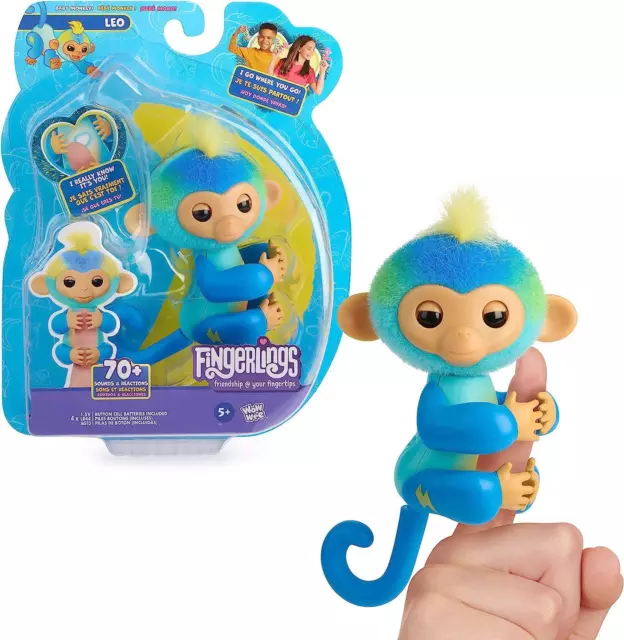 Neuf Fingerlings Interactif Bébé Singe Bleu Leo