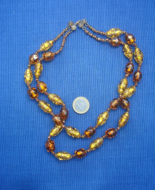 Collier De Perles Art Déco Vintage Années 1950 - 2 Rangs Perles Baroques Verre - Occasion