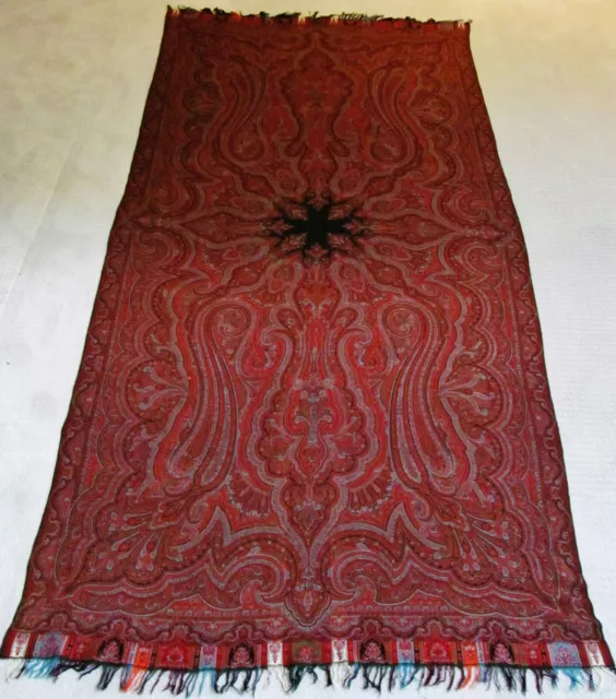 Antique 19th Century French Paisley Kashmir Design Shawl With Black Medallion.