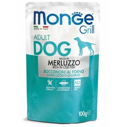 Monge Grill Adult Cibo Umido Completo per Cani - Merluzzo - 12x100 gr
