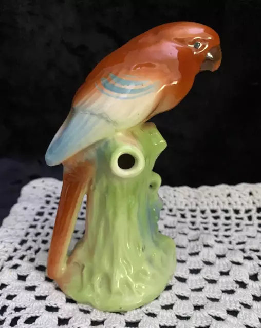 Vintage Ceramic Bird Figurine/Vase, Orange & Blue Parrot, made in Czechoslovakia