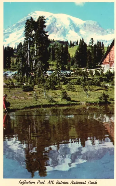 Vintage Postcard 1920's Reflection Pool Mt. Rainier National Park Washington WA