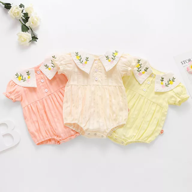 Newborn Infant Baby Girls Peter Pan Collar Floral Romper Bodysuit Casual Clothes