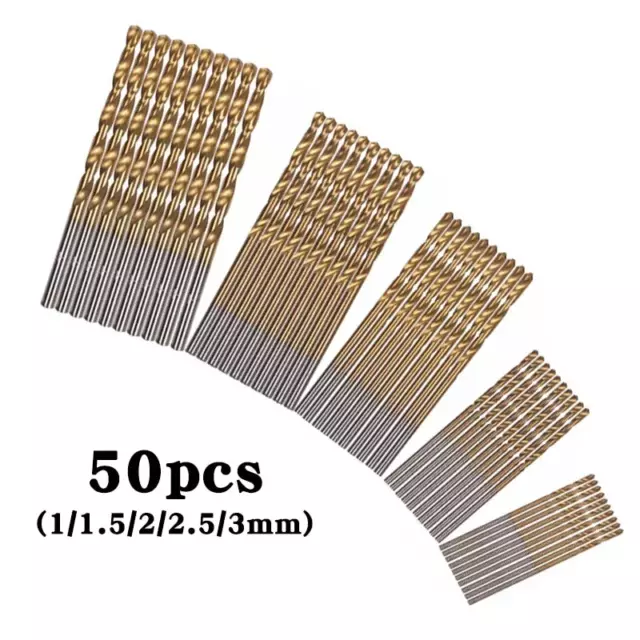 50Pcs Petit Grand Revêtement Titane HSS Jeu de Forets Bois Plastique Métal 1-3mm