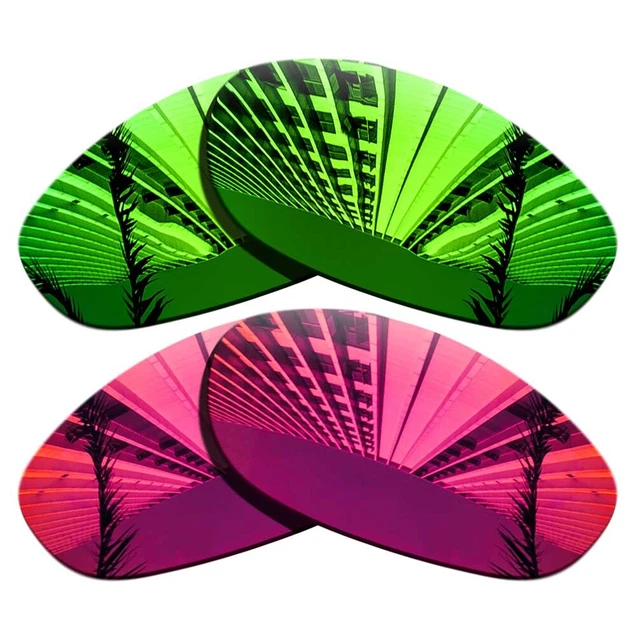 2 Pairs Polarized Replacement Lenses For-Oakley Monster Dog-Green+Fuchsia Red