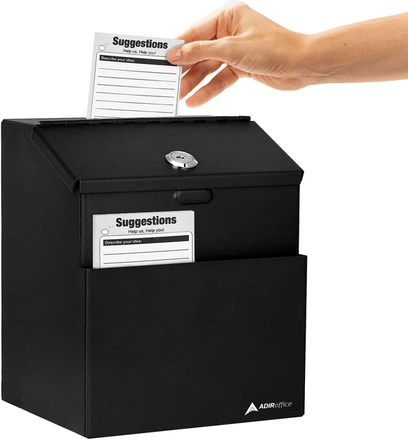 Adir Metal Suggestion Box with Lock - Wall Mountable Donation Box Collection Box