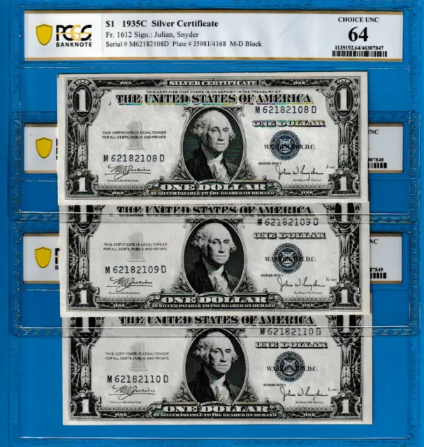 $1  1935 C  SILVER CERTIFICATE- BUY ONE NOTE OF 3 RUNS M 62182108 D Fr.1612 PCGS