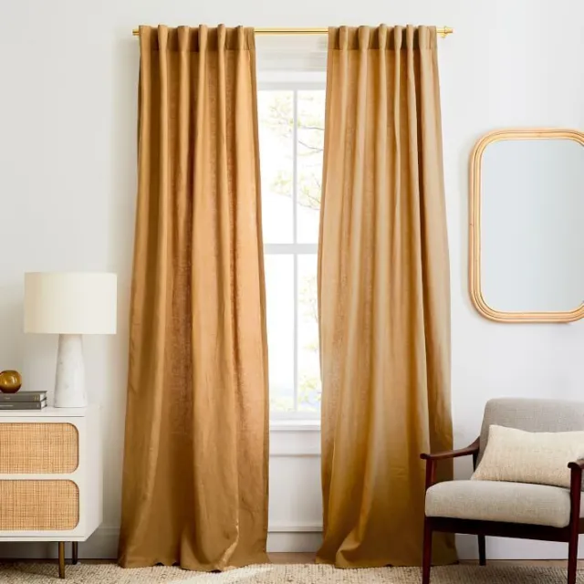 Cinnamon Color Linen Handmade Boho Curtains Linen Window Balcony Curtain Set