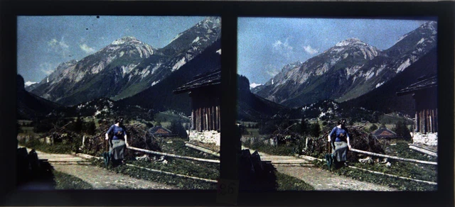 AUTOCHROME STEREO GLASS PLATE 6x13 ""LE PONT DU MONT-BLANC"" SWISSE CA 1920