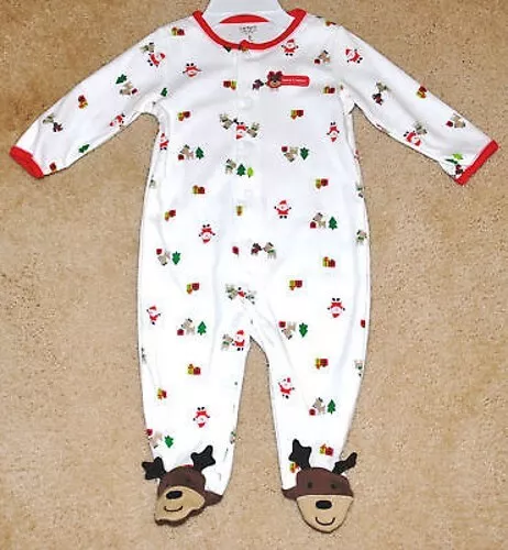 Cute Santa Baby Kids Bodysuit Romper Footed Pajama Sleep & Play Reindeer Footies