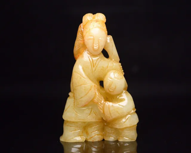 Collection Chinese Antique Natural Hetian Jade Carved Character Statue Gift Art