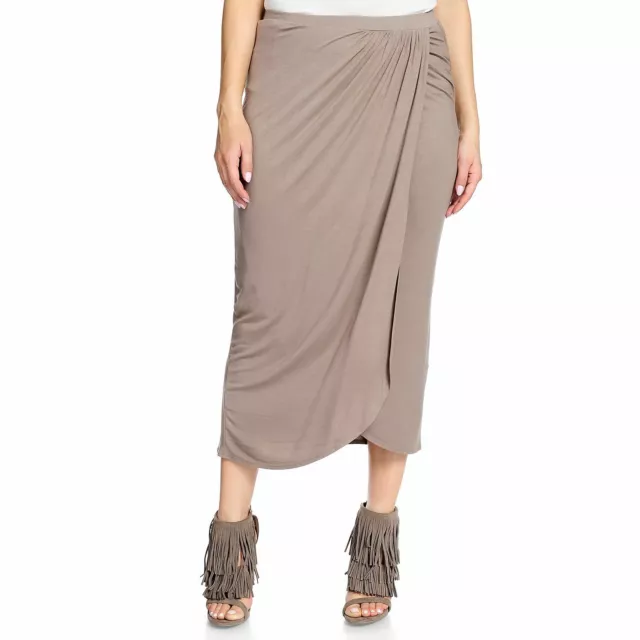 V. by Vanessa Williams Stretchy Knit Maxi Overlay Faux Wrap Skirt