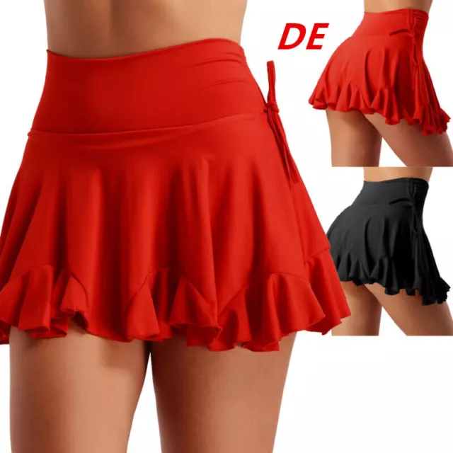 DE Damen Lateinrock Tango Rumba Outfits Chacha Tanzbekleidung Röckchen Kostüm