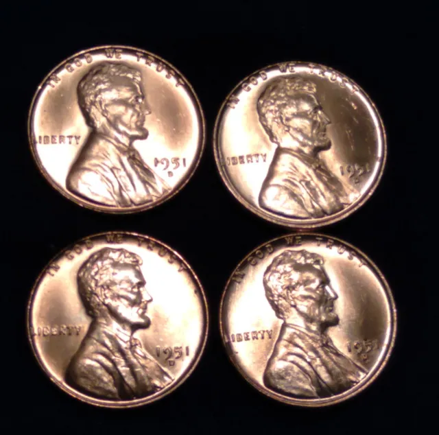 1951 D Lincoln Wheat Cent Penny MS UNC BU BRILLIANT UNCIRCULATED *Lot of 4*