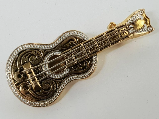 Broche Vintage Mandoline Argentée – Instrument De Musique à Cordes, Métal Argenté, Occasion
