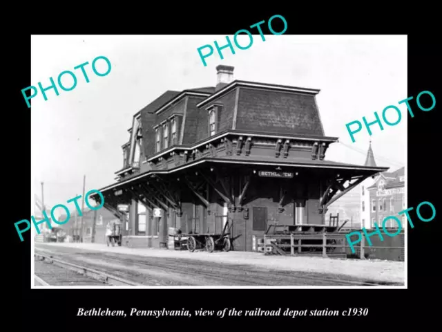 OLD POSTCARD SIZE PHOTO OF BETHLEHEM PENNSYLVANIA THE RAILROAD DEPOT c1930