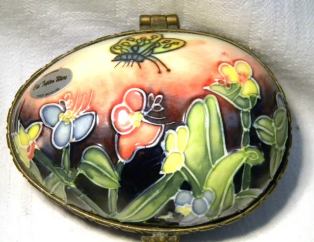 Old Tupton Ware Tube Lined Large Egg Trinket Box Butterfly & Flowers 2