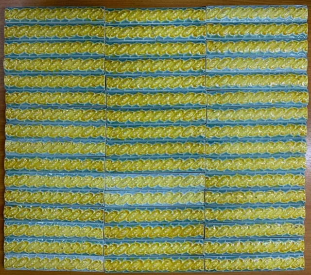 England Rare 6x1 Inches Border Tiles Yellow Art Deco Antique Vintage 48 pcs lot