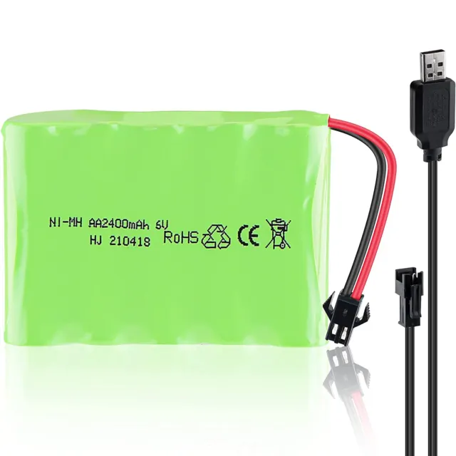 6V 2400mAh Batterie NiMH Akku SM-2P Stecker mit USB Ladekabel für RC Auto Truck