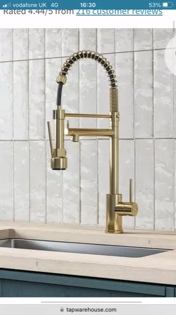 VALLAMO £349 Hanbury Professional Kitchen Tap Pull Out Spray Spout Brushed Brass