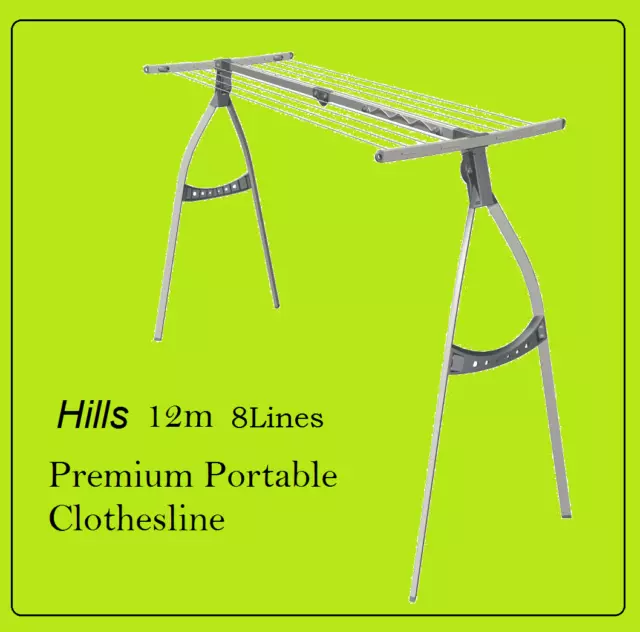 HQ Hills Foldable Clothesline Portable 8Lines 12m Clothes Line Airer Drying Rack