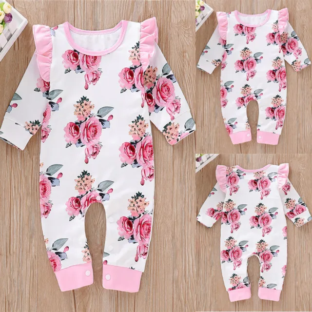 Newborn Baby Girls Floral Print Romper Bodysuit Clothes Jumpsuit Playsuit Outfit