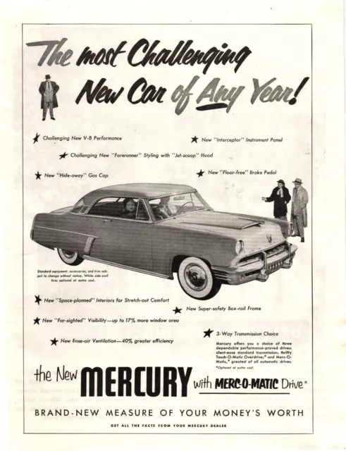 1952 Print Ad The Mercury with Merc O Matic Drive Forerunner