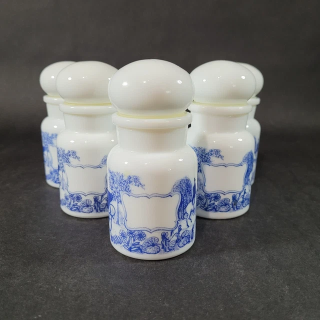 Vintage Milk Glass Spice Apothecary Jar Set Bubble Lid Made in Belgium 4.75" Vintage Milk Glass Spice Apothecary Jar Set Bubble Lid Made in Belgium 4.75"