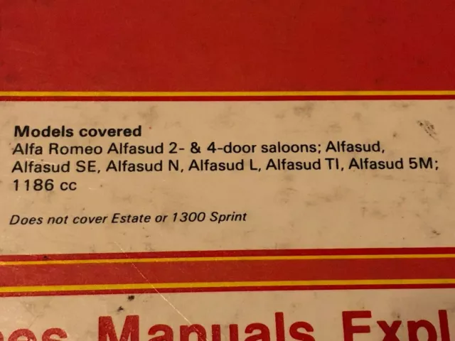 Alfa Romeo Alfasud 2- 4-Door Saloons Se N L Ti 5M Haynes Workshop Manual 1974-77 3