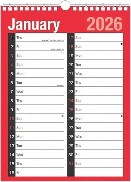 2026 A4 SIZE Red & Black Month To View Hanging Wall Planner Office ...