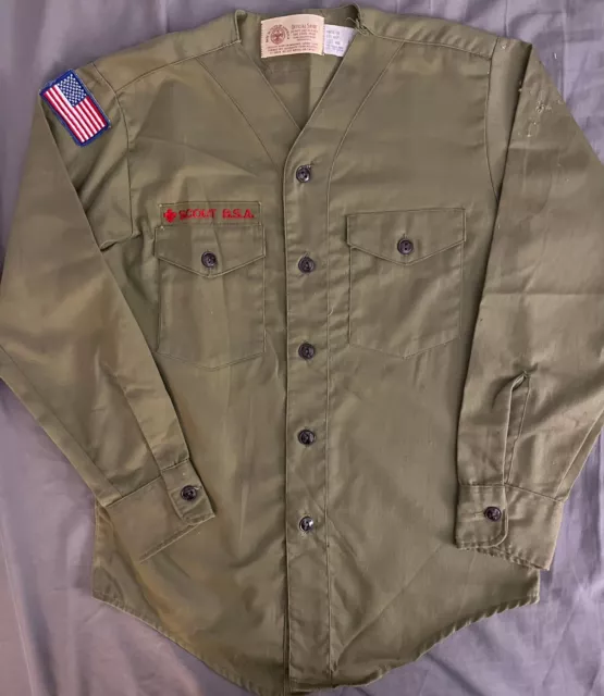VINTAGE OLIVE GREEN BSA Boy Scout Long Sleeve uniform shirt-Mens $24.99 ...