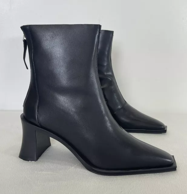 Topshop Womens Money Black Leather Ankle Boots 3" Block Heel - RRP £65.99