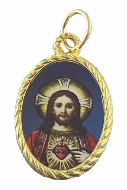 CATHOLIC SACRED HEART Of Jesus Colorized Gold Tone Religious Medal $5. ...