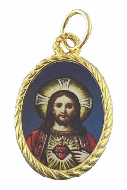 CATHOLIC SACRED HEART Of Jesus Colorized Gold Tone Religious Medal £5. ...