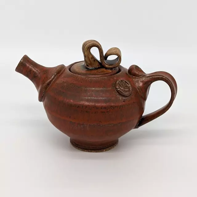 Primitive Stoneware Gourd Teapot 16 oz Rustic Glazed Art Pottery Whimsical