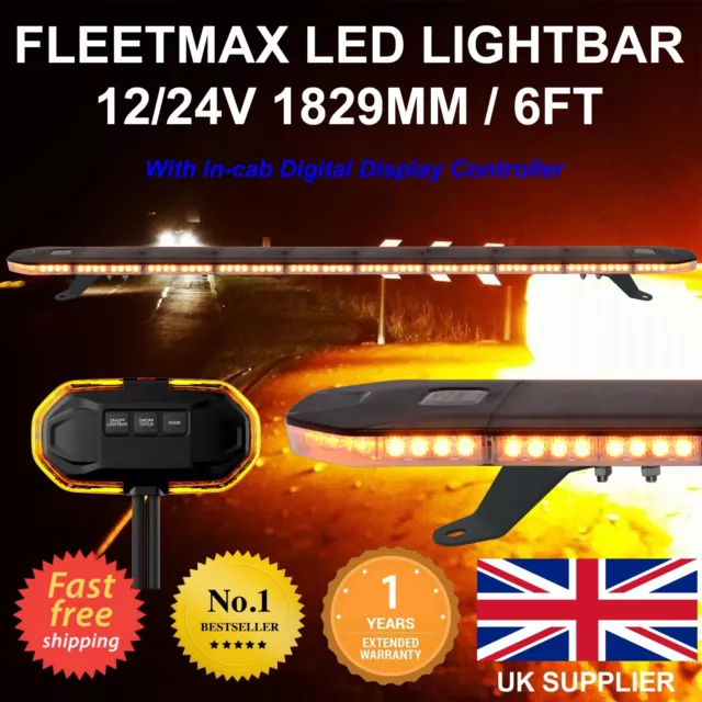 12/24v 1829mm 6ft 1.8m LED Recovery Amber Light Bar Flashing Beacon & Controller