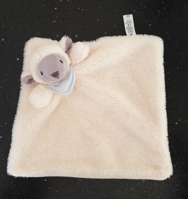 Doudou Mouton Tex baby beige Gris Hochet fourrure bandana bleu hochet grelot